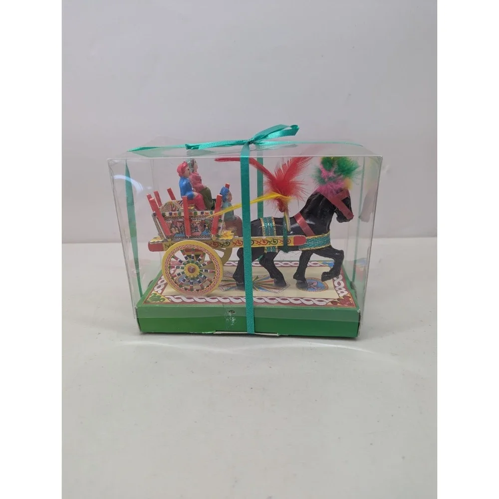 Vintage Sicilian Handcrafted Wooden Horse Carriage Cart Souvenir Italy *Read